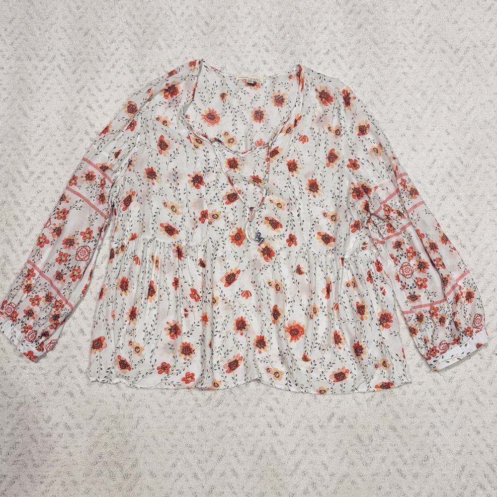 Farmers Market One World Sheer Boho Babydoll Blouse Size 3X Floral Relaxed Fit